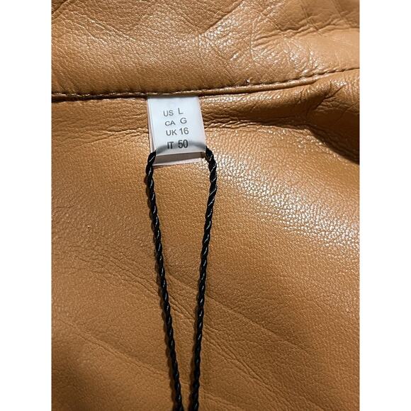 ELIE TAHARI Women's Vegan Leather Brown Caramel Button Down Shirt Jacket Lg New - Picture 12 of 16